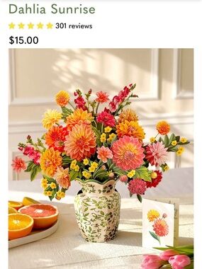 Paper Flowers 3 for 15 SALE CLEARANCE Freshcut Dahlia Sunrise Bouquet